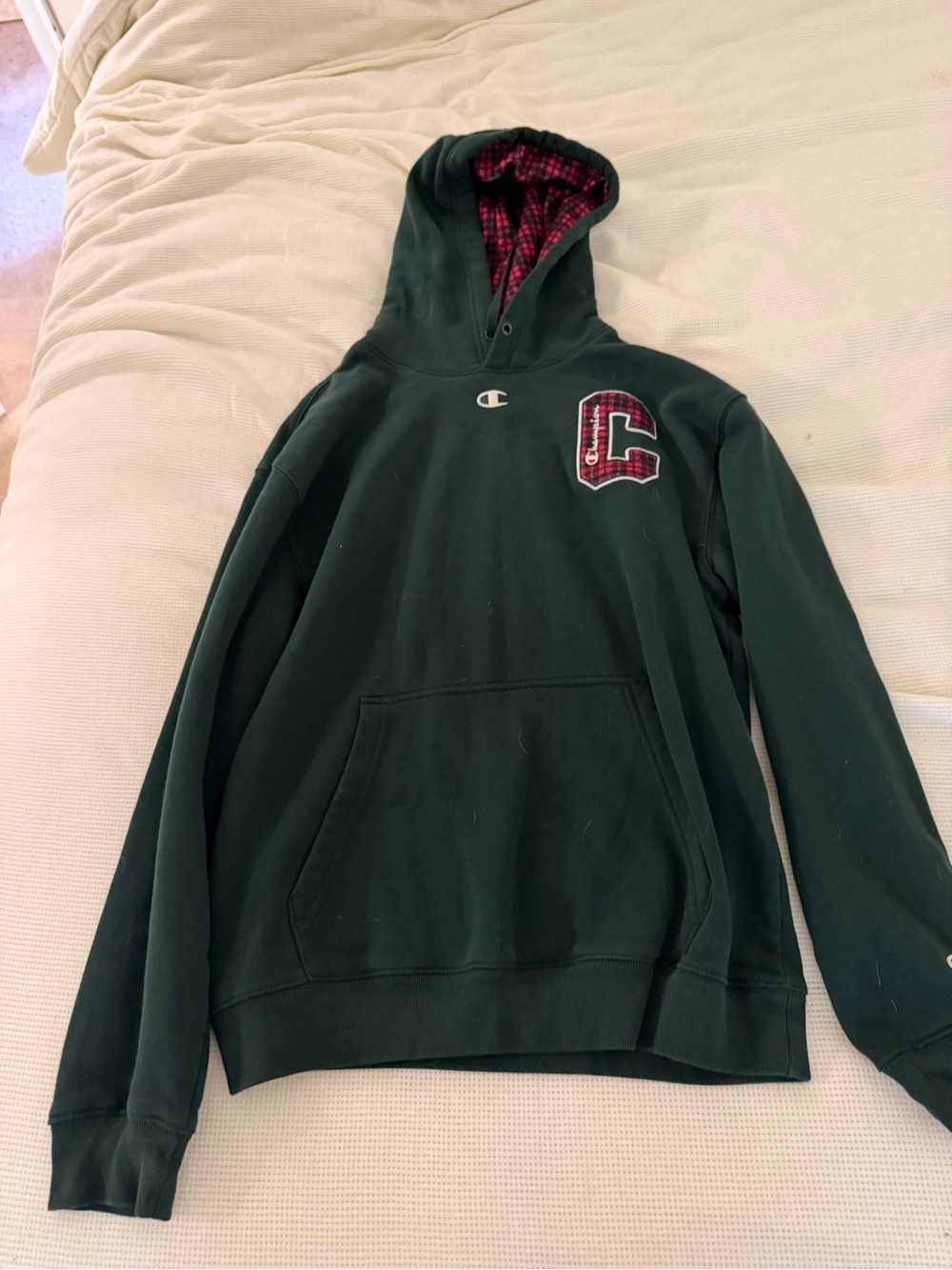 Champion Green Plaid Logo Pullover Hoodie